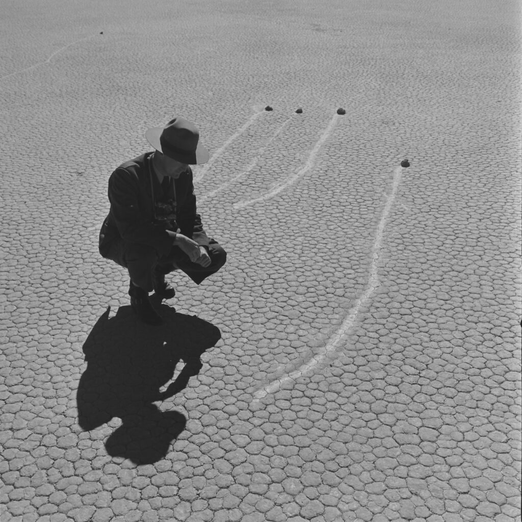 "Sailing stones" left tracks as they drifted across Racetrack Playa in Death Valley, California, 1952.