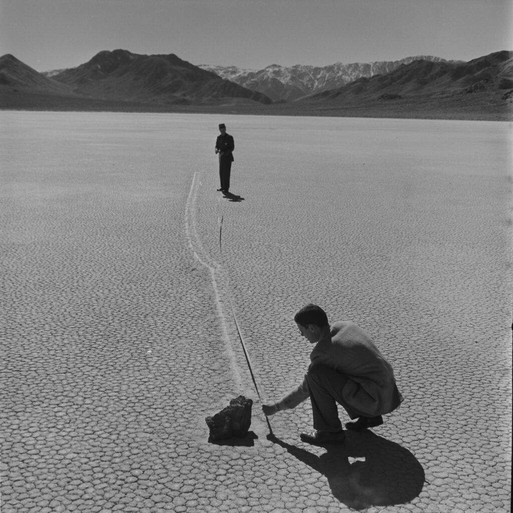 The "sailing stones" of the Racetrack Playa in Death Valley, California, 1952.