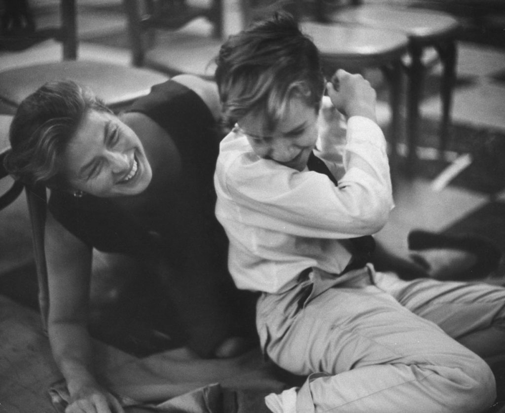 Ingrid Bergman plays with a child actor between scenes of the taping of John Frankenheimer's 1959 TV movie, The Turn of the Screw, for which she won an Emmy. Ingrid Bergman plays with a child actor between scenes of the taping of John Frankenheimer's 1959 TV movie, The Turn of the Screw, for which she won an Emmy.